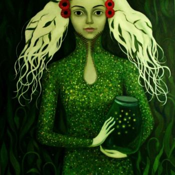 Painting titled "fireflies (светлячк…" by Elena Timoshenko, Original Artwork, Oil