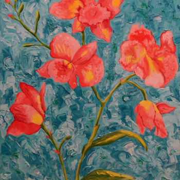 Painting titled "Abstract flowers" by Elena Voinova, Original Artwork, Oil