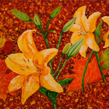 Painting titled "Yellow flowers" by Elena Voinova, Original Artwork, Oil