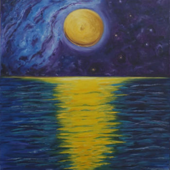 Painting titled "Moon" by Elena Voinova, Original Artwork, Oil