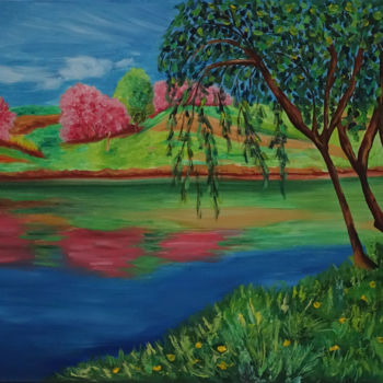 Painting titled "Landscape" by Elena Voinova, Original Artwork, Oil