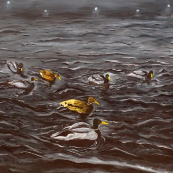 Painting titled "Darks on the river." by Elena Voinova, Original Artwork, Oil