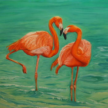 Painting titled "Flamingo" by Elena Voinova, Original Artwork, Oil