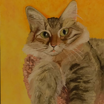 Painting titled "The Siberian cat" by Elena Voinova, Original Artwork, Oil