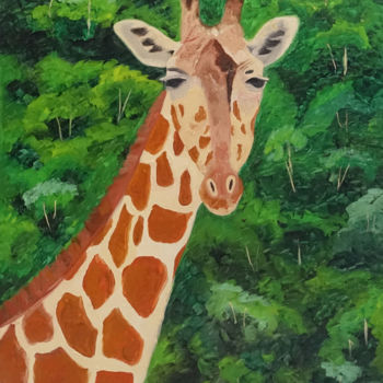 Painting titled "Giraffe" by Elena Voinova, Original Artwork, Oil