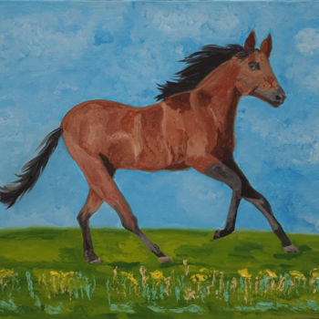 Painting titled "Horse" by Elena Voinova, Original Artwork, Oil