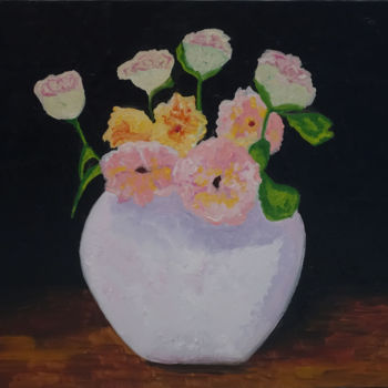 Painting titled "Flowers" by Elena Voinova, Original Artwork, Oil