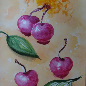 Painting titled "Cherry" by Elena Voinova, Original Artwork, Watercolor