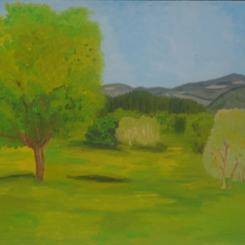 Painting titled "Landscape" by Elena Voinova, Original Artwork, Oil