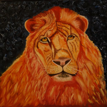 Painting titled "Fiery Leo." by Elena Voinova, Original Artwork, Oil