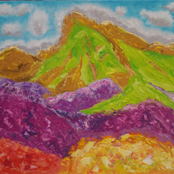 Painting titled "Colorful mountains." by Elena Voinova, Original Artwork, Oil