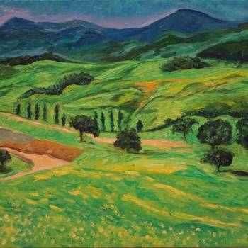 Painting titled "Summer landscape" by Elena Voinova, Original Artwork, Oil