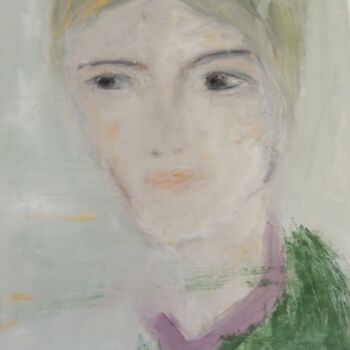 Painting titled "WOMAN IN GREEN (FEM…" by Eleni Pappa Tsantilis, Original Artwork, Oil Mounted on Wood Stretcher frame