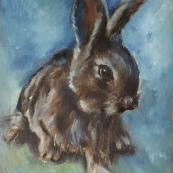 Malerei mit dem Titel "Bunny rabbit pet po…" von Eleonora Taranova, Original-Kunstwerk, Öl