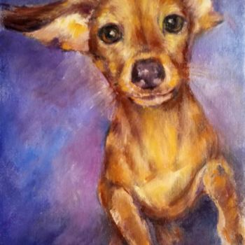 Peinture intitulée "Puppy dachshund dog…" par Eleonora Taranova, Œuvre d'art originale, Huile