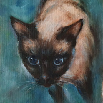 Schilderij getiteld "Siamese cat paintin…" door Eleonora Taranova, Origineel Kunstwerk, Olie