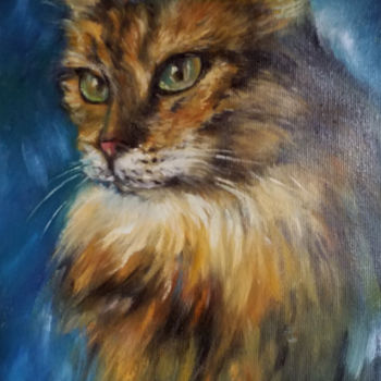 Картина под названием "Ginger cat portrait…" - Eleonora Taranova, Подлинное произведение искусства, Масло