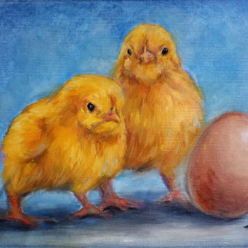 Ζωγραφική με τίτλο "Chickens and Egg ti…" από Eleonora Taranova, Αυθεντικά έργα τέχνης, Λάδι
