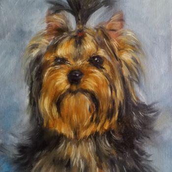 Painting titled "Yorkshire terrier d…" by Eleonora Taranova, Original Artwork, Oil