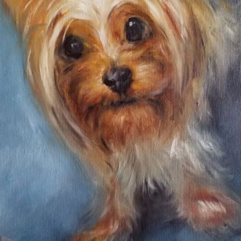 Painting titled "Yorkshire terrier p…" by Eleonora Taranova, Original Artwork, Oil