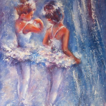 Painting titled "Little ballerina or…" by Eleonora Taranova, Original Artwork, Oil Mounted on Wood Stretcher frame