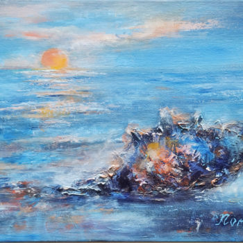 Ζωγραφική με τίτλο "Seashell sunset lan…" από Eleonora Taranova, Αυθεντικά έργα τέχνης, Λάδι Τοποθετήθηκε στο Ξύλινο φορείο…