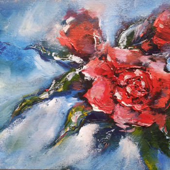 Pintura intitulada "Red Roses tiny orig…" por Eleonora Taranova, Obras de arte originais, Óleo