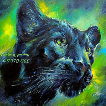 Painting titled "Black Panther" by Eleonora Taranova, Original Artwork, Oil Mounted on Wood Stretcher frame