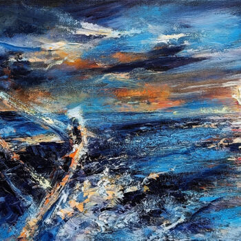 Malerei mit dem Titel "Sunset. Boat" von Eleonora Taranova, Original-Kunstwerk, Öl Auf Keilrahmen aus Holz montiert