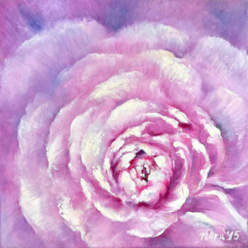 Painting titled "Pink Peony Flower" by Eleonora Taranova, Original Artwork, Oil Mounted on Wood Stretcher frame