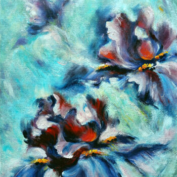 Pittura intitolato "Purple Iris: Spring…" da Eleonora Taranova, Opera d'arte originale, Olio Montato su Telaio per barella i…