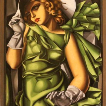 Painting titled ""Ragazza in verde"…" by Eleonora Gushchina, Original Artwork, Oil