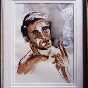 Картина под названием "l'homme qui fumait" - Eléonore Lepièce-Gabet, Подлинное произведение искусства, Акварель