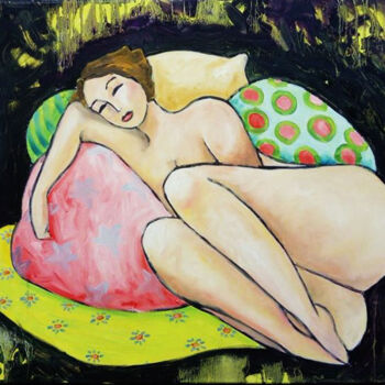 Painting titled ""Femme endormie"" by Eléonore Lepièce-Gabet, Original Artwork, Oil