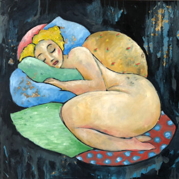 Painting titled "L' endormie" by Eléonore Lepièce-Gabet, Original Artwork, Oil