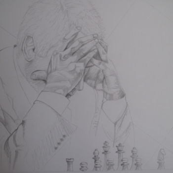 Rysunek zatytułowany „Kasparov” autorstwa Elisabeth Le Prunenec, Oryginalna praca, Grafit