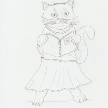 Drawing titled "chatte" by Lucie Estermann, Original Artwork, Pencil