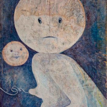 Peinture intitulée "Bébé Lune s'interro…" par Elfi, Œuvre d'art originale