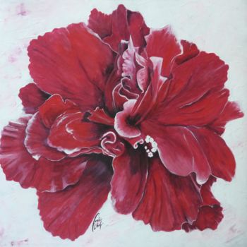 Painting titled "Hibiscus rouge" by Chafika Feghir, Original Artwork, Acrylic