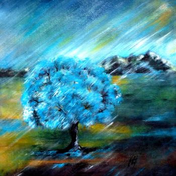 Peinture intitulée "L'arbre turquoise ." par Chafika Feghir, Œuvre d'art originale, Acrylique