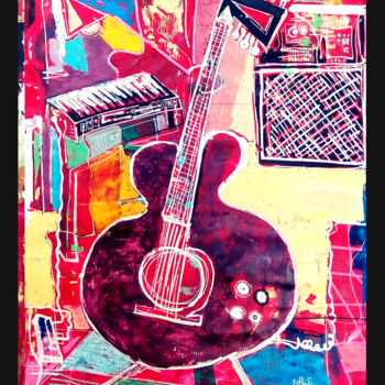 Painting titled "Ma guitare" by Elhadi, Original Artwork, Acrylic