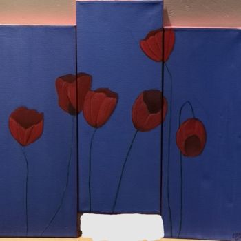 Painting titled "Triptyque tulipes" by Ellie Crétois, Original Artwork, Acrylic