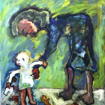 Картина под названием "Les premiers pas" - Elisabeth Marcadet, Подлинное произведение искусства, Масло Установлен на Деревян…