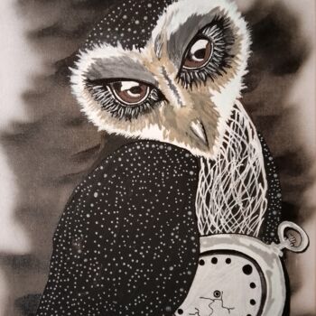 Painting titled "Owl with a broken c…" by Eli Tin Art, Original Artwork, Acrylic