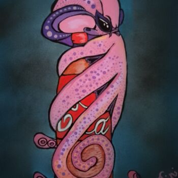 Картина под названием "octopus with coca c…" - Eli Tin Art, Подлинное произведение искусства, Акрил