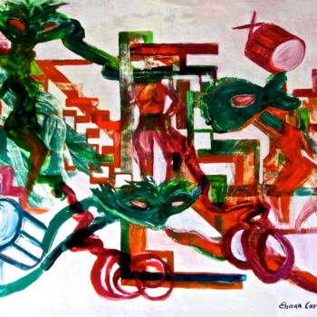 Painting titled "Carnaval" by Eliana Carvalho, Original Artwork, Oil Mounted on Wood Stretcher frame