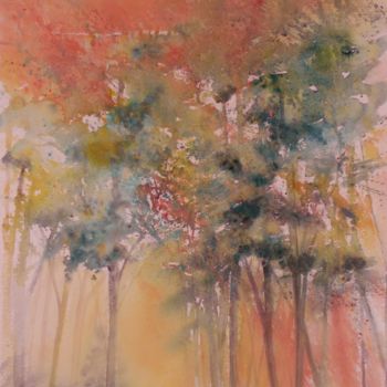 Painting titled "Feu de forêt" by Eliane Audebert, Original Artwork, Watercolor