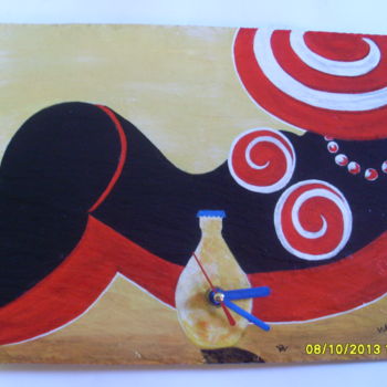 Painting titled "horloge-035. Orangi…" by Lil Création Peinture, Original Artwork