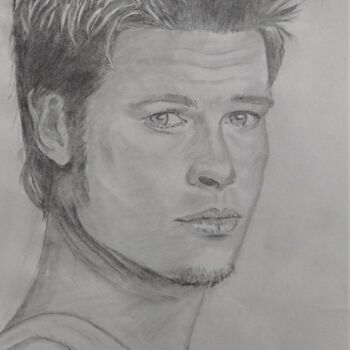 Drawing titled "Brad Pitt" by Eliane Debard Arnould, Original Artwork, Graphite
