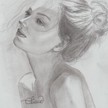 Drawing titled "Portrait de femme 2" by Eliane Debard Arnould, Original Artwork, Pencil